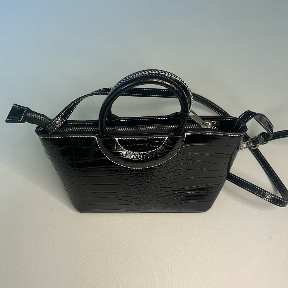 Black faux leather crossbody bag
